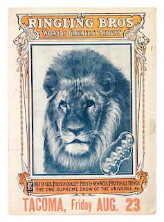 * (CIRCUS) RINGLING BROTHERS, Courier, Tacoma, Washington, [1907], 14 1/2 x 10 1/2 inches.