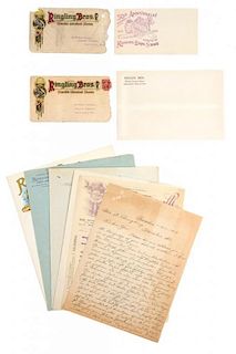 * (CIRCUS) RINGLING BROTHERS, Collection of nine letters and four envelopes, 1907-1914, five letters to and four from Ringlin