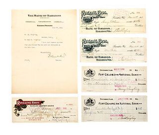 * (CIRCUS) RINGLING BROTHERS, Collection of eleven signed checks, separately 'Chas, Al, Henry, T buckley, C. Hutchinson, [189