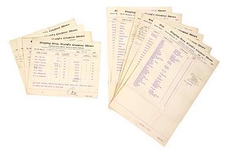* (CIRCUS) RINGLING BROTHERS, Collection of ten media access lists from shows 1910-1911, various cities, Largest 7 x 8 1/2 in