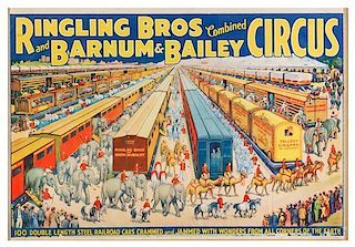 * (CIRCUS) RINGLING BROTHERS AND BARNUM & BAILEY, Poster, 100 Double Length Railroad Cars, [1934], Erie litho and ptg Co, 26 