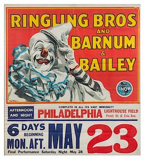 * (CIRCUS) RINGLING BROTHERS AND BARNUM & BAILEY, Poster and date tag, May 23, [1940], Bill Bailey, Litho in USA 30 x 27 1/2 