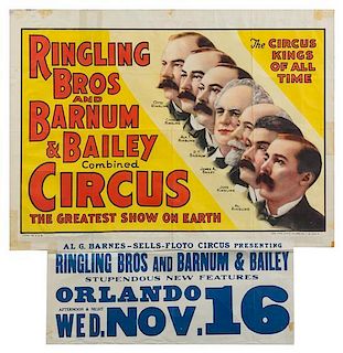* (CIRCUS) RINGLING BROTHERS AND BARNUM & BAILEY, Poster and Date Tag, [1938],  Erie litho and ptg Co, Erie, PA, 28 1/2 x 28 