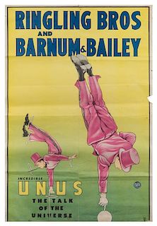 * (CIRCUS) RINGLING BROTHERS AND BARNUM & BAILEY, Poster, Unus, The Talk of the Universe, [1946], 39 x 27 inches.