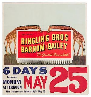 * (CIRCUS) RINGLING BROTHERS AND BARNUM & BAILEY, Greatest Show on Earth, 29 1/2 x 27 1/2 inches.