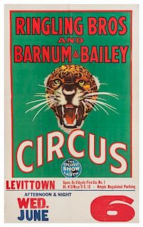 * (CIRCUS) RINGLING BROTHERS AND BARNUM & BAILEY, Poster and date tag, [1950s], 33 1/2 x 21 inches.