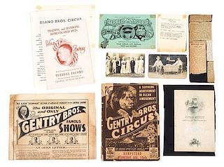 * (CIRCUS) Collection of ephemera, two post cards, one cook house rules list, one Orrin program, 1881, etc, Largest: 18 x 11 