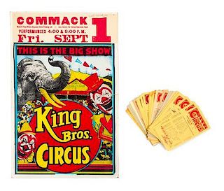 * (CIRCUS) KING BROTHERS, Collection of ephemera, one poster and date tag, and fifty route cards, various dates 1971-1974, Lr