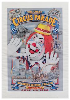 * (CIRCUS) THE GREAT CIRCUS PARADE, 25th Anniversary poster, 1988. Spectrum Creative Inc, 26 1/2 x 19 inches.