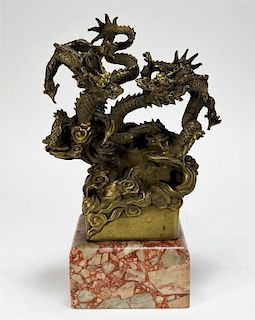 Chinese Bronze Sculpture of Dueling Dragons