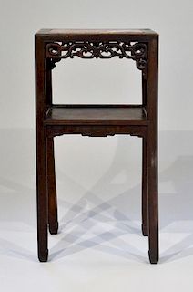 Chinese Carved Hardwood Marble Top Table