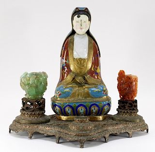 Chinese Copper Repousse Porcelain Guanyin Inkwell