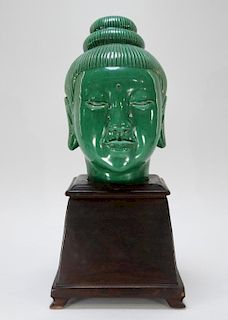Chinese Porcelain Apple Green Glaze Head of Buddha