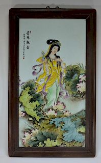 Chinese Porcelain Famille Juane Plaque of Guanyin
