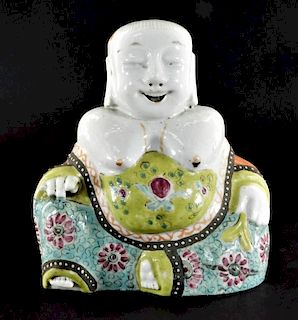 Chinese Porcelain Famille Rose Happy Buddha Figure