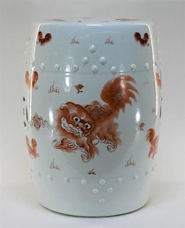 Chinese Porcelain Iron Red Foo Dog Garden Seat