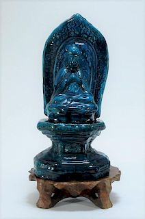 Chinese Qing Dynasty Blue Turquoise Pottery Buddha