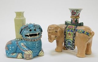 2 Chinese Porcelain Elephant & Beast Figural Vases