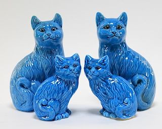 2 PR Chinese Porcelain Turquoise Glaze Cat Figures