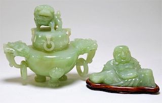 Chinese Hardstone Jade Censer & Buddha Brush Rest