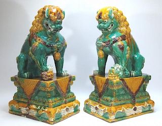 PR LARGE Chinese Sancai Glaze Porcelain Foo Dogs