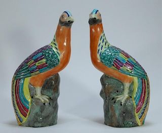 PR Chinese Straits Porcelain Phoenix Bird Statues