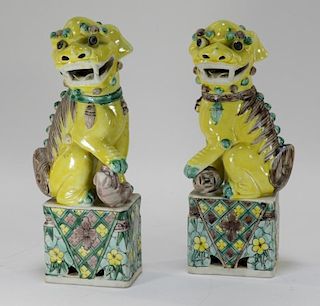 PR Chinese Porcelain Sancai Glaze Foo Dog Figures