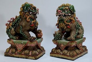PR Chinese Famille Rose Polychrome Foo Dogs