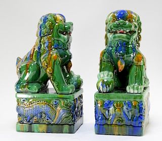 PR Chinese Ceramic Sancai Glaze Foo Dog Figures
