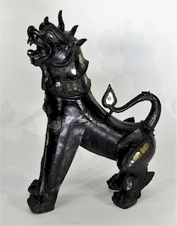 LG Chinese Bronze & Colored Glass Guardian Lion