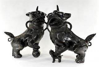 LARGE PR Chinese Bronze Archaic Style Foo Dogs