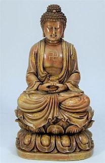 FINE Chinese Carved & Incised Soapstone Buddha