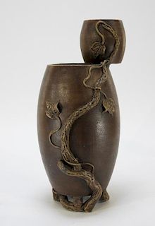 Chinese Yixing Pottery Double Stack Vine Vase
