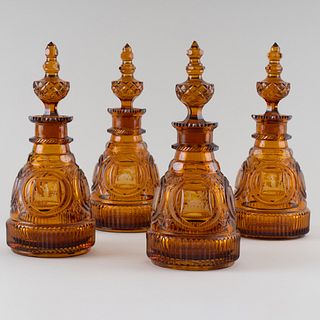 Set of Four Bohemian Amber Decanters and Stoppers