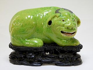 Chinese Porcelain Apple Green Mythical Beast