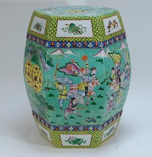 Chinese Famille Porcelain Hexagonal Garden Seat