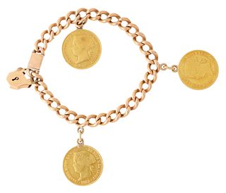 ESTATE GOLD PLATED BRACELET WITH SPANISH COLONIAL PHILIPPINESÂ GOLD COINS
