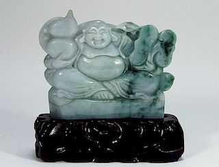 Chinese Carved Jadeite Happy Buddha Figure