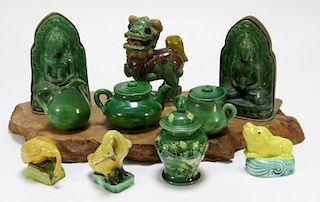 10 Chinese Sancai Glaze Pottery Figures & Vases