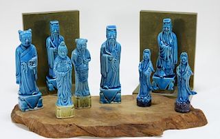 8 Chinese Porcelain Turquoise Immortal Figures