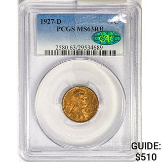 1927-D CAC Wheat Cent PCGS MS63 RB