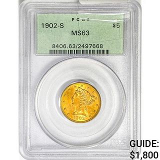 1902-S $5 Gold Half Eagle PCGS MS63 