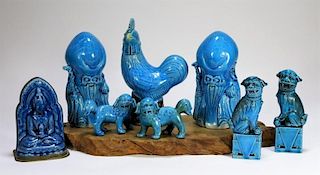 8 Chinese Porcelain Turquoise Foo Buddha Figures