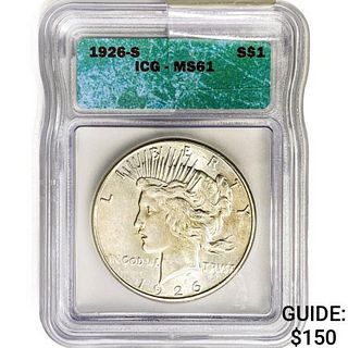 1926-S Silver Peace Dollar ICG MS61 