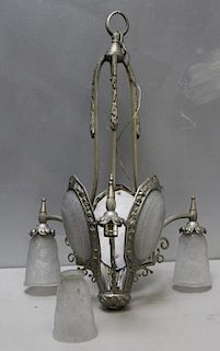 French Lalique Style Art Deco Chandelier.