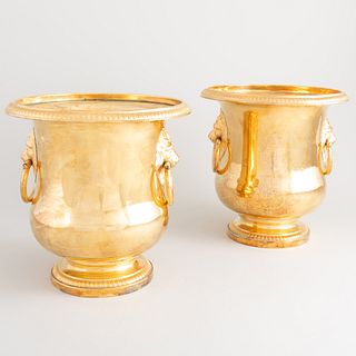Pair of French Gilt-Metal Wine Coolers with Lion Mask Handles
