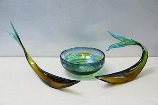 Grouping of 3 Pieces of Signed Art Glass.