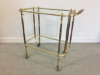 Midcentury Brass and Wood Tea/Bar Cart.