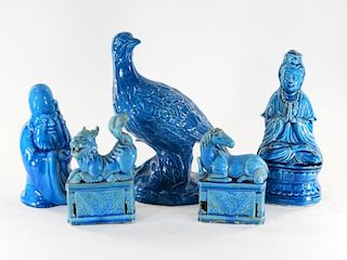 5 Chinese Porcelain Turquoise Glaze Figures