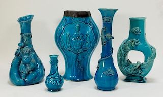 5 Chinese Porcelain Blue Turquoise Glaze Vases